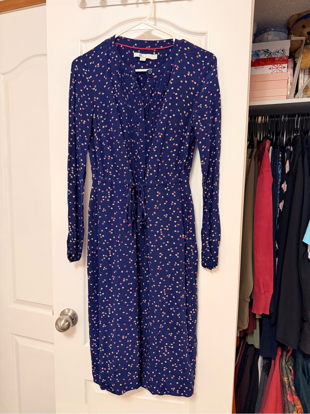 Boden Navy Floral Tie-Waist Midi Dress